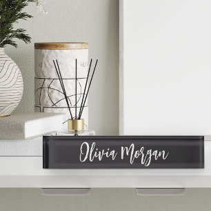 Chic Black and White Sketched Curry Script Name Namensplakette