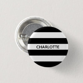 Chic black and white streifen individuelle Name mo Button