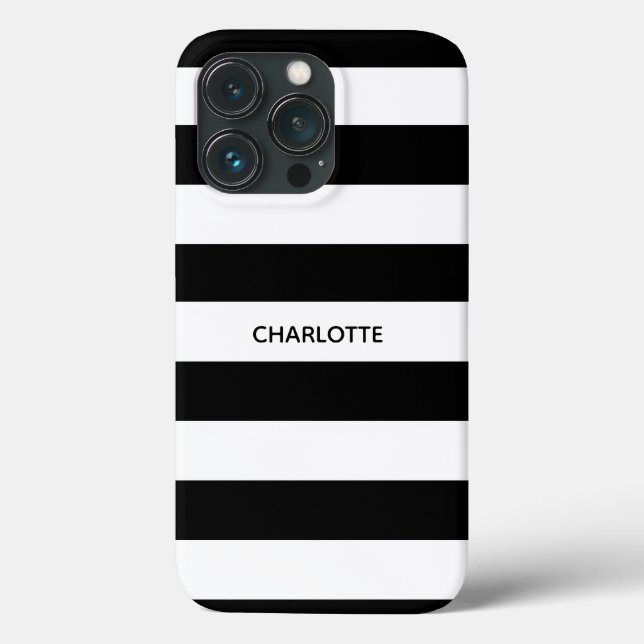 Chic black and white streifen individuelle Name mo Case-Mate iPhone Hülle (Rückseite)