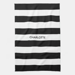 Chic black and white streifen individuelle Name mo Geschirrtuch