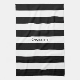 Chic black and white streifen individuelle Name mo Geschirrtuch