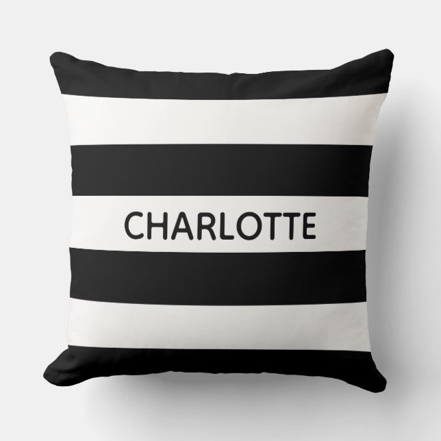 Chic black and white streifen individuelle Name mo Kissen (Vorderseite)