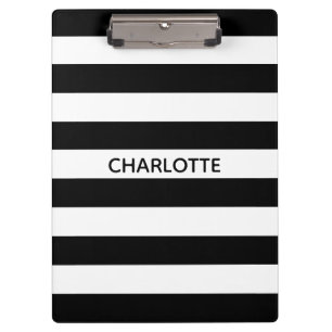 Chic black and white streifen individuelle Name mo Klemmbrett