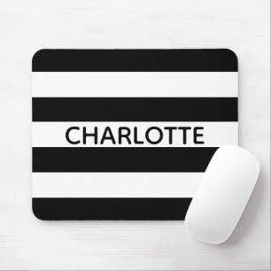 Chic black and white streifen individuelle Name mo Mousepad