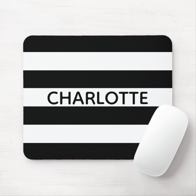 Chic black and white streifen individuelle Name mo Mousepad (Mit Mouse)