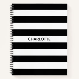 Chic black and white streifen individuelle Name mo Notizbuch