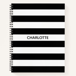 Chic black and white streifen individuelle Name mo Notizbuch