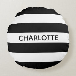 Chic black and white streifen individuelle Name mo Rundes Kissen