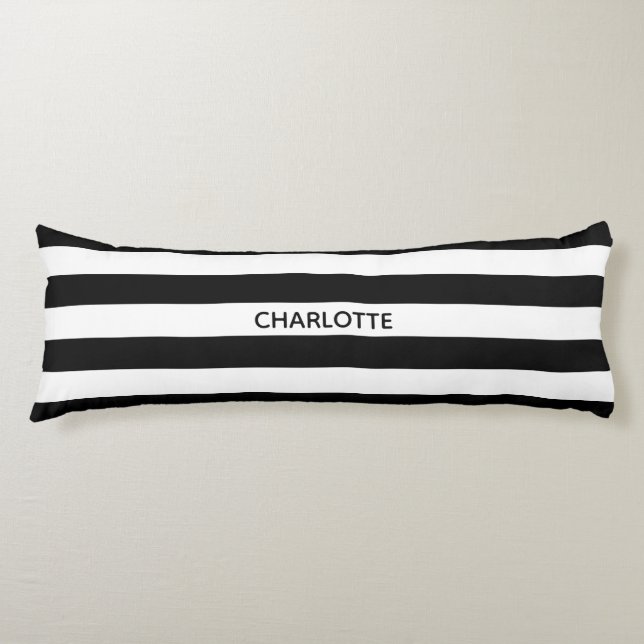 Chic black and white streifen individuelle Name mo Seitenschläferkissen (Vorderseite)