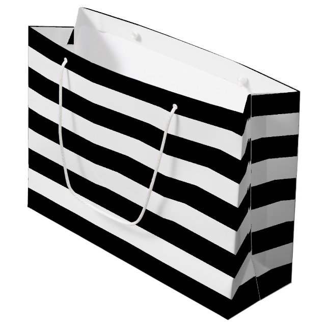 Chic Black and White Stripes Große Geschenktüte (Vorderseite Schrägansicht)