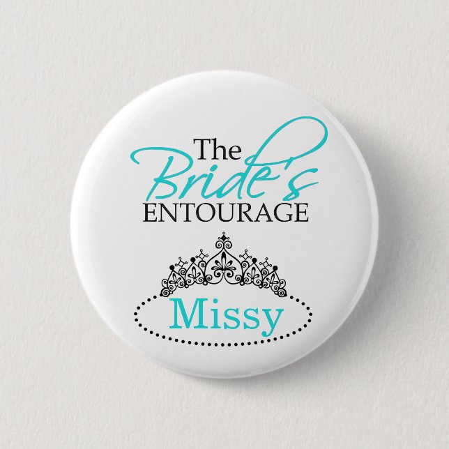 Chic Black Aqua The Bride's Entourage Brautparty Button (Vorderseite)