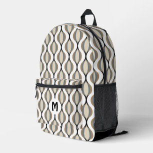 Chic Black Beige Grau Midjahrhundert Waves Muster Bedruckter Rucksack
