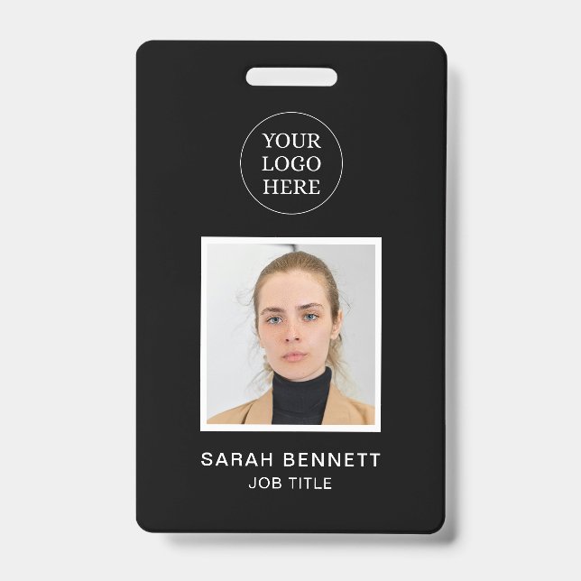 Chic Black Beruflich Employee Office Foto ID Ausweis (Vorderseite)