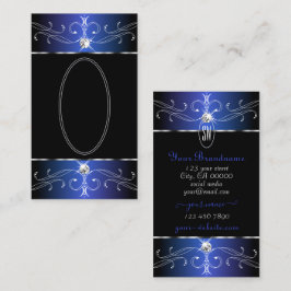 Chic Black Blue Lila Verzierte Ornamente Initialen Visitenkarte