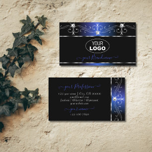 Chic Black Blue Squiggles Sparkle Juwelen mit Logo Visitenkarte