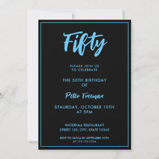 Chic Black & Blue Typografie 50. Geburtstag Einladung
