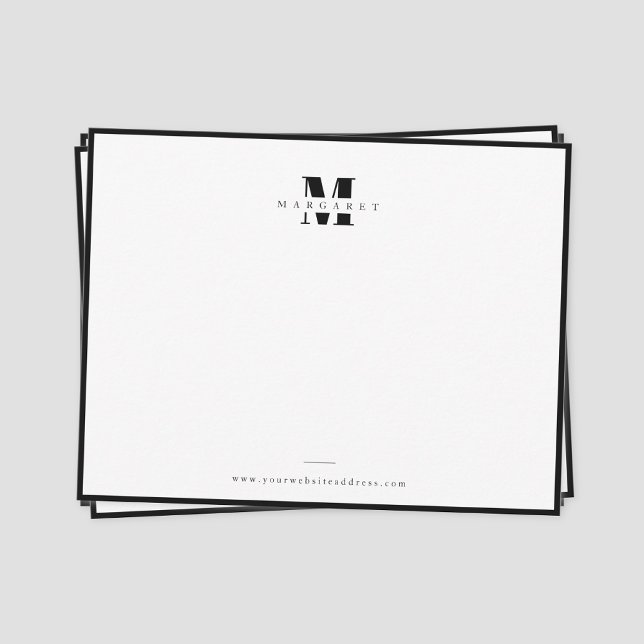 Chic Black Border Bold Letter Simple Monogram Name Mitteilungskarte (Black monogram name black border note card)