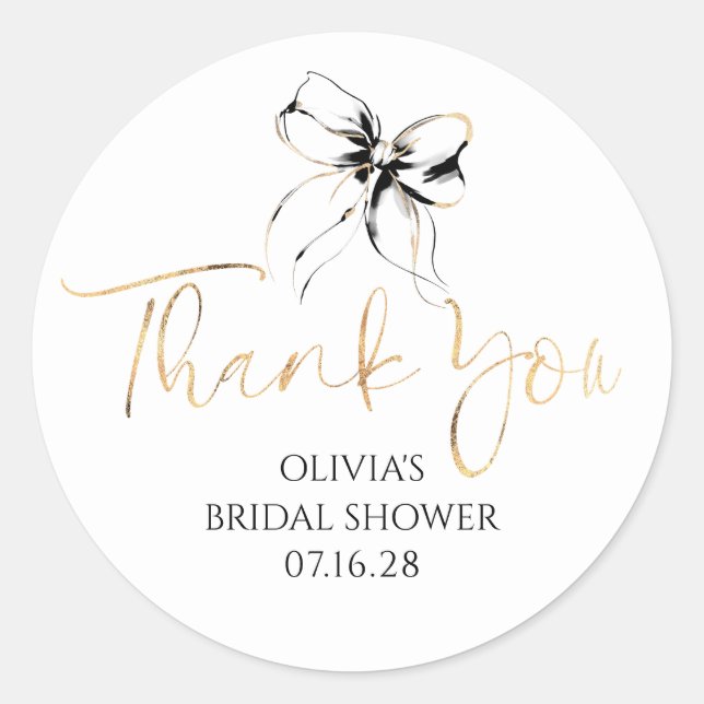 Chic Black Bow Favors Bridal Shower Thank You  Runder Aufkleber (Vorderseite)