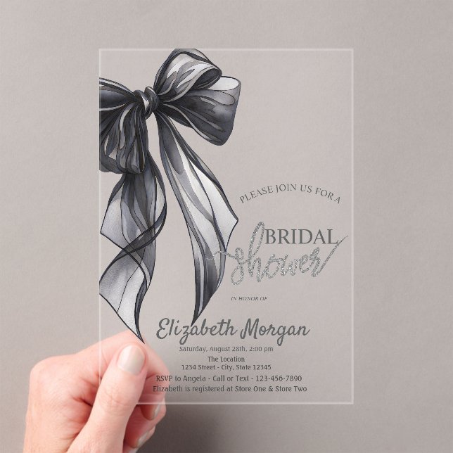 Chic Black Bow Striped Bridal Shower Invitation Acryleinladungen (Insitu (Handheld))