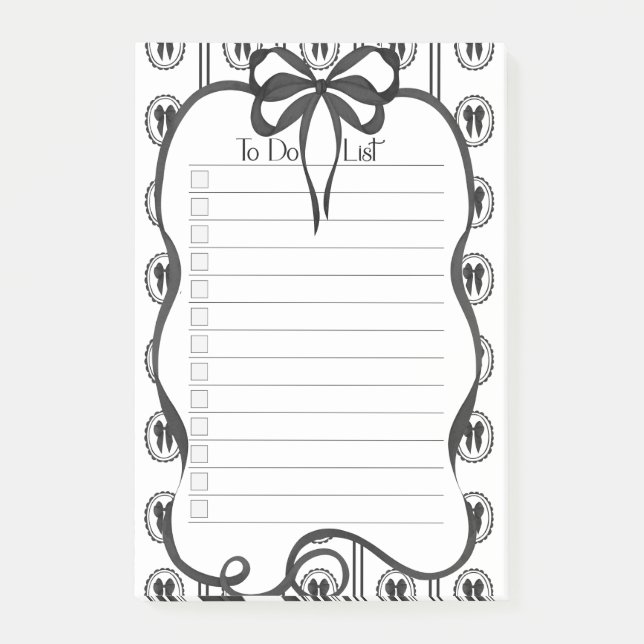 Chic Black Bow To-Do List Large Notepad Post-it Klebezettel (Vorderseite)