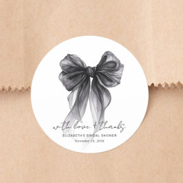 Chic Black Bow Watercolor Bridal Shower Thank You Runder Aufkleber