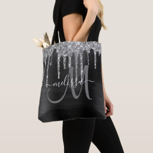Chic Black Brushed Metal Silver Glitzer Tropfen Na