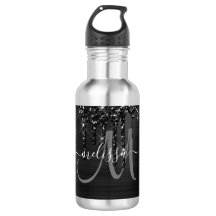 Chic Black Brushed Metal White Monogram