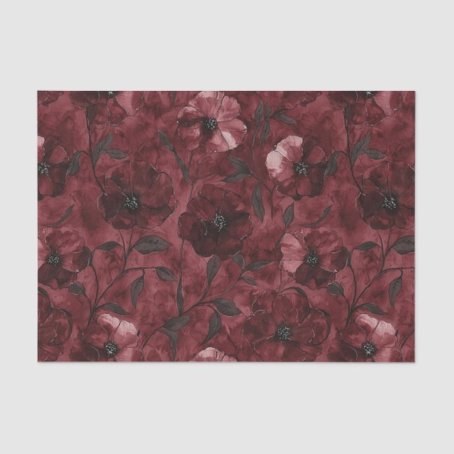 Chic Black Burgundy Red Floral Brautparty Seidenpapier (Vorderseite)