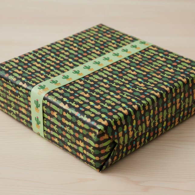 Chic Black Cactus Wrapping Paper Geschenkpapier (Von Creator hochgeladen)