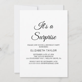 Chic Black Calligraphy Überraschung Party Einladun Einladung