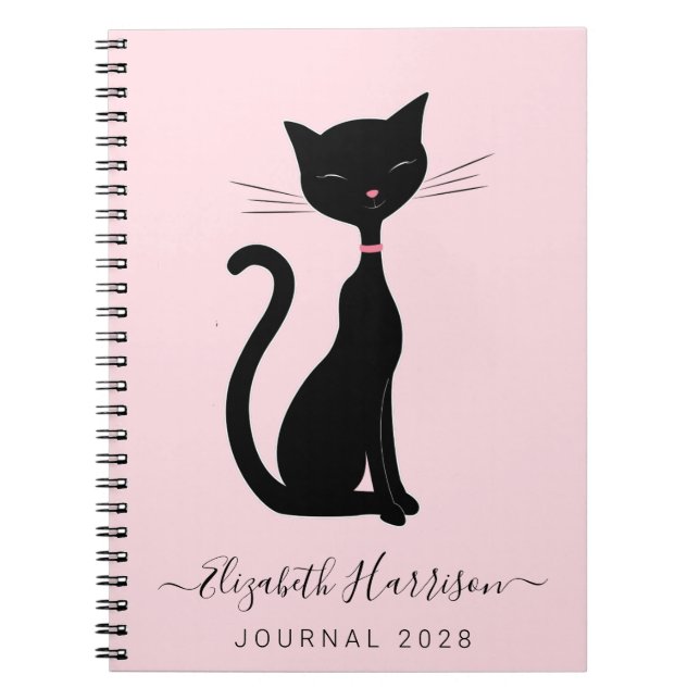 Chic Black Cat Personalisiert Pink Notizblock (Vorderseite)