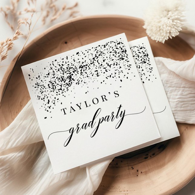 Chic Black Confetti Graduation Party Serviette (Von Creator hochgeladen)