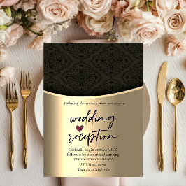 Chic Black Damask Gold Hochzeitsempfang Einladung