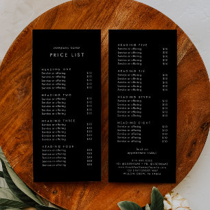 Chic Black Double Side Business Price List Werbekarte
