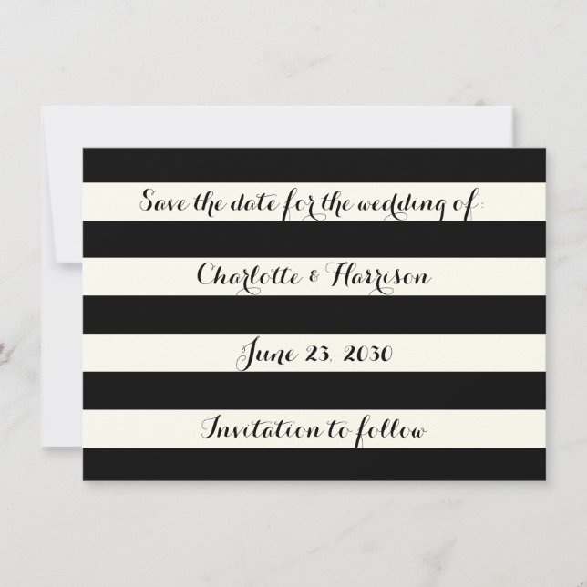 Chic Black Elfenbeinstreifen Save the Date Karte (Vorderseite)