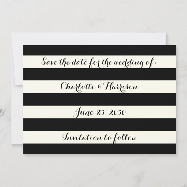 Chic Black Elfenbeinstreifen Save the Date Karte (Vorderseite)