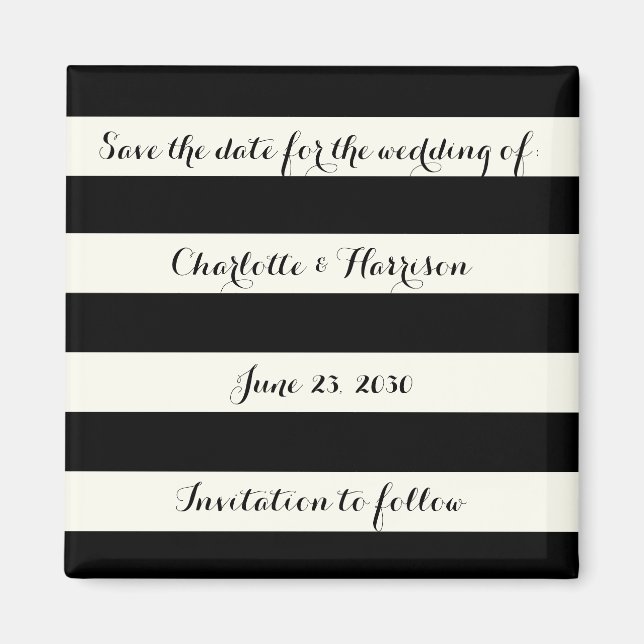 Chic Black Elfenbeinstreifen Speichern Sie den Dat Magnet (Vorne)