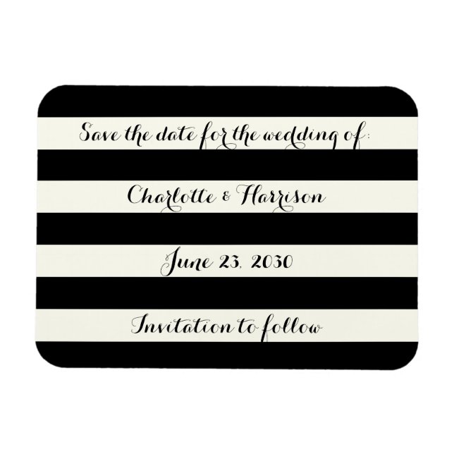 Chic Black Elfenbeinstreifen Speichern Sie den Dat Magnet (Horizontal)