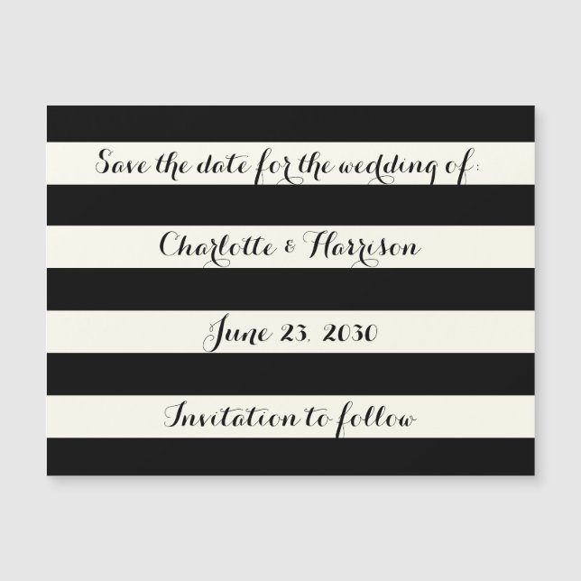 Chic Black Elfenbeinstreifen Speichern Sie den Dat Magnetkarte (Vorderseite)
