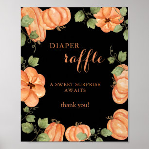 Chic Black Fall Pumpkin Baby Dusche Windel Raffel Poster