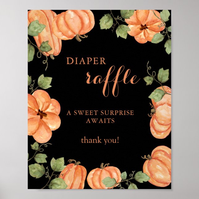 Chic Black Fall Pumpkin Baby Dusche Windel Raffel Poster (Vorne)