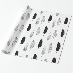 Chic Black Feathers Geburtstag Geschenkpapier