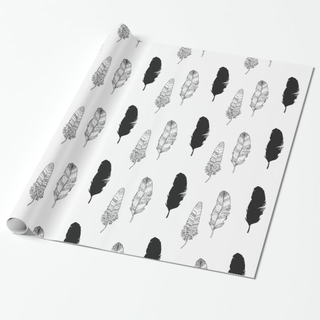 Chic Black Feathers Geburtstag Geschenkpapier (Ungerollt)