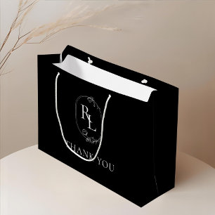 Chic Black   Floral Monogram Wedding Vielen Dank Große Geschenktüte