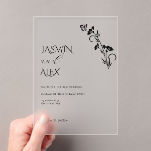 Chic Black Floral Wedding Einladung