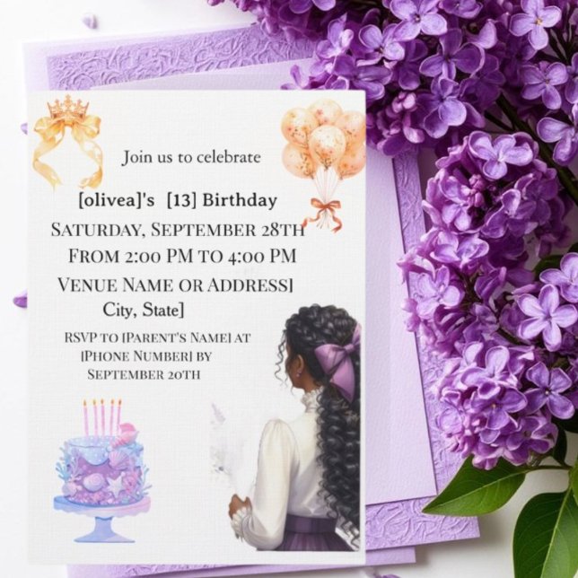 Chic Black Girl 13th Birthday Party Invitation | G Einladung (Von Creator hochgeladen)