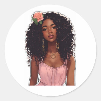 Chic Black Girl Sticker - Trendy Illustration