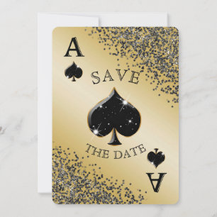 Chic Black Glitzer & Ace Spades Save the Date Einladung