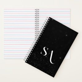 Chic Black Glitzer Spiral Notebook mit Initialen Notizbuch