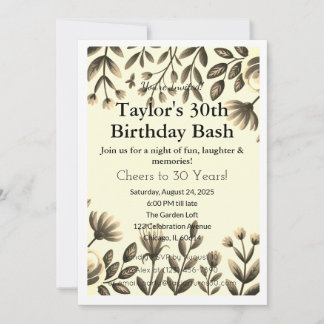 Chic Black & Gold 30. Geburtstag Einladung